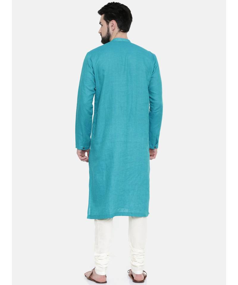 Mayank Modi Aqua Blue Linen Kurta Set