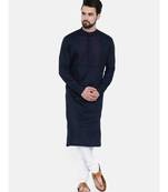 Mayank Modi Navy Blue Linen  Satin Embroidered Kurta Set
