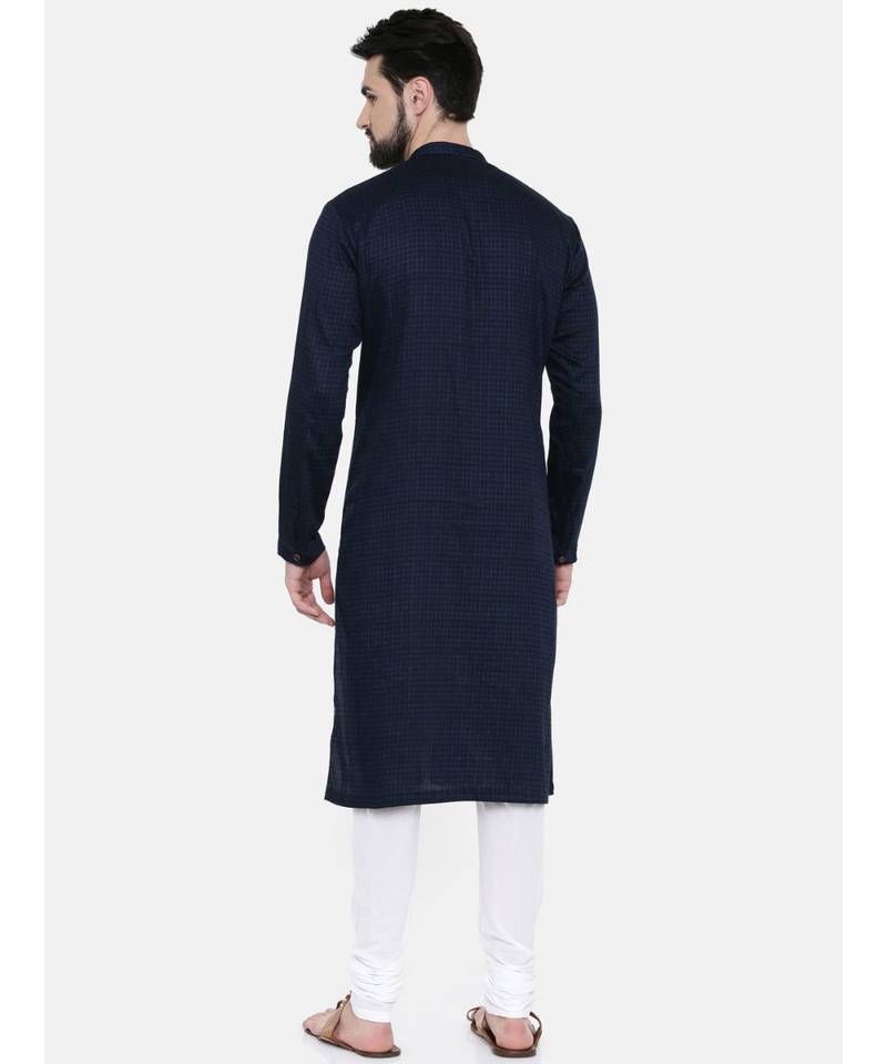 Mayank Modi Navy Blue Linen  Satin Embroidered Kurta Set