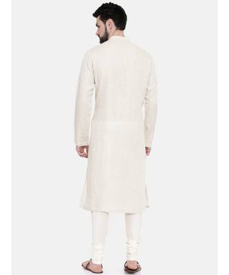 Mayank Modi Beige Linen Embroidered Kurta Set 4