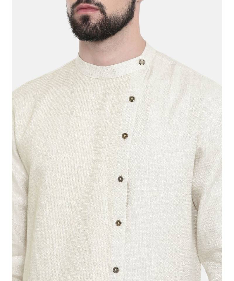 Mayank Modi Beige Linen Running Stitch Kurta Set