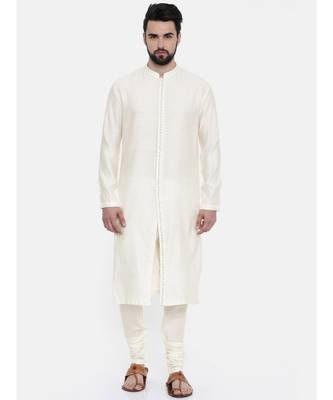 Mayank Modi Cream Silk Jacquard Embroidered Kurta Set 1