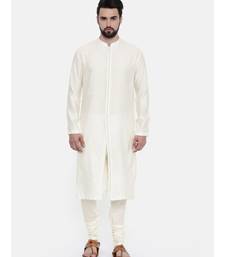 Mayank Modi Cream Silk Jacquard Embroidered Kurta Set