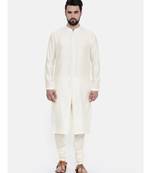 Mayank Modi Cream Silk Jacquard Embroidered Kurta Set