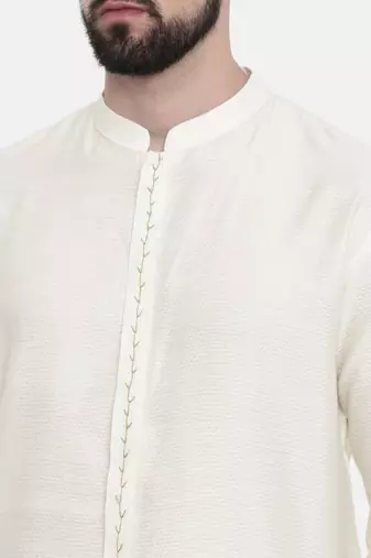 Mayank Modi Cream Silk Jacquard Embroidered Kurta Set