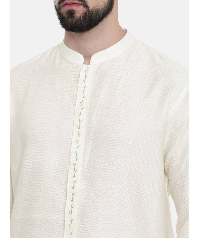 Mayank Modi Cream Silk Jacquard Embroidered Kurta Set