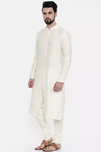 Mayank Modi Cream Silk Jacquard Embroidered Kurta Set