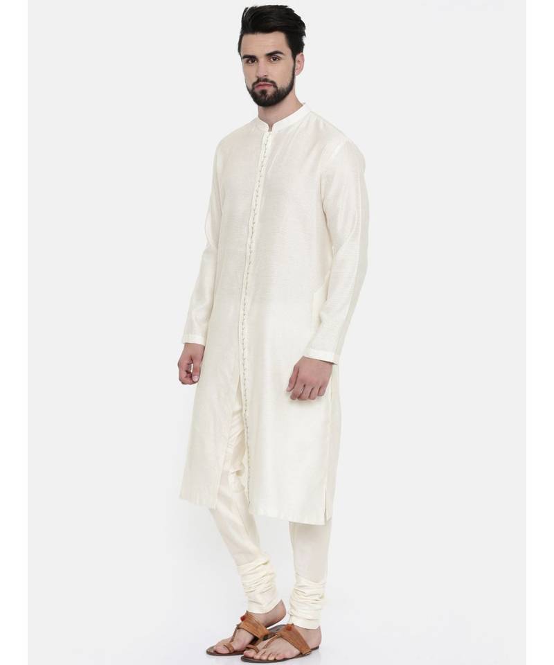 Mayank Modi Cream Silk Jacquard Embroidered Kurta Set