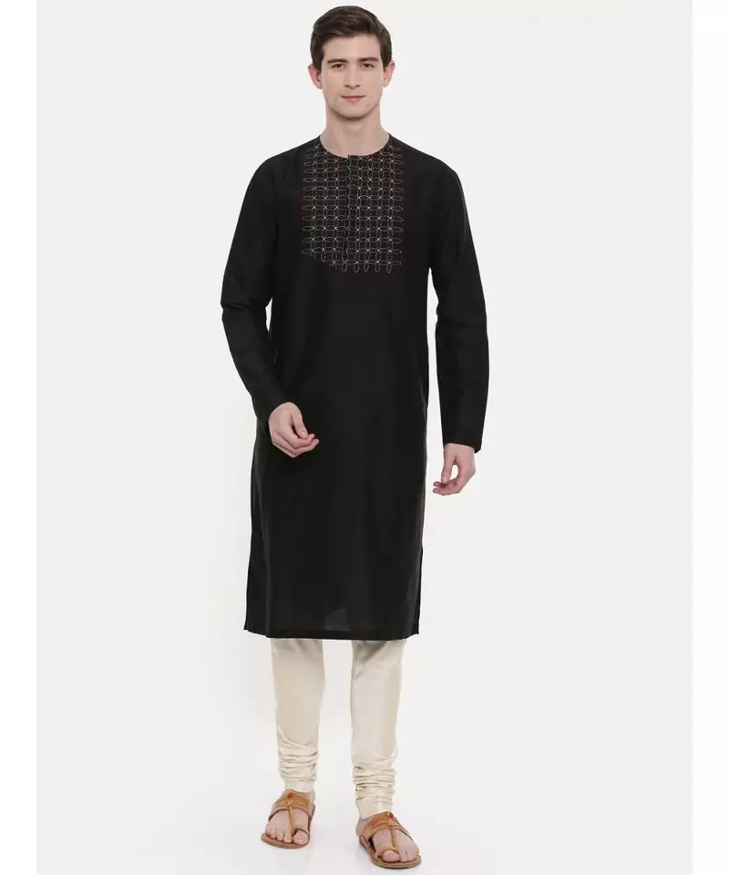 Mayank Modi Silk Black Embroidered Kurta Set