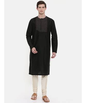 Mayank Modi Silk Black Embroidered Kurta Set 1