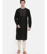 Mayank Modi Silk Black Embroidered Kurta Set