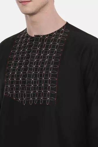 Mayank Modi Silk Black Embroidered Kurta Set
