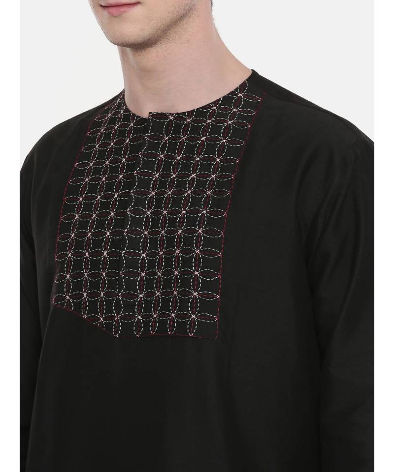Mayank Modi Silk Black Embroidered Kurta Set