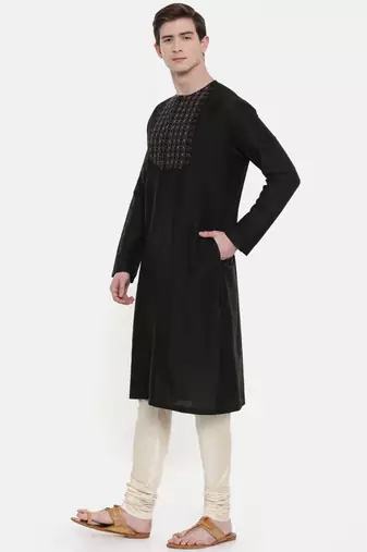 Mayank Modi Silk Black Embroidered Kurta Set