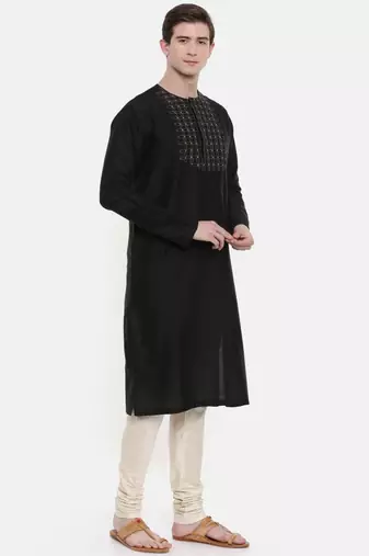 Mayank Modi Silk Black Embroidered Kurta Set