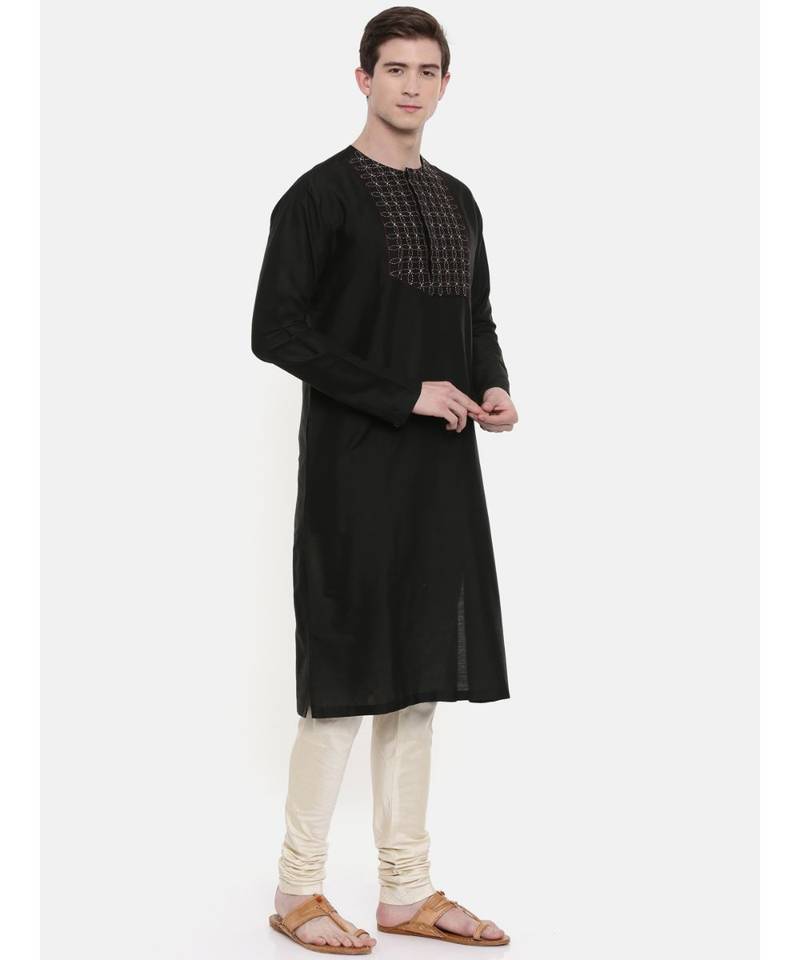 Mayank Modi Silk Black Embroidered Kurta Set