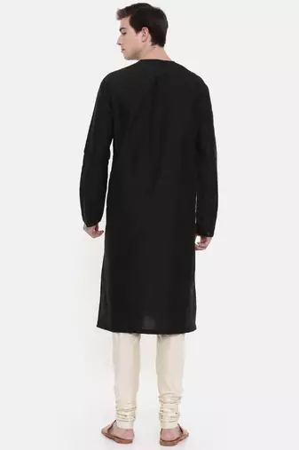 Mayank Modi Silk Black Embroidered Kurta Set