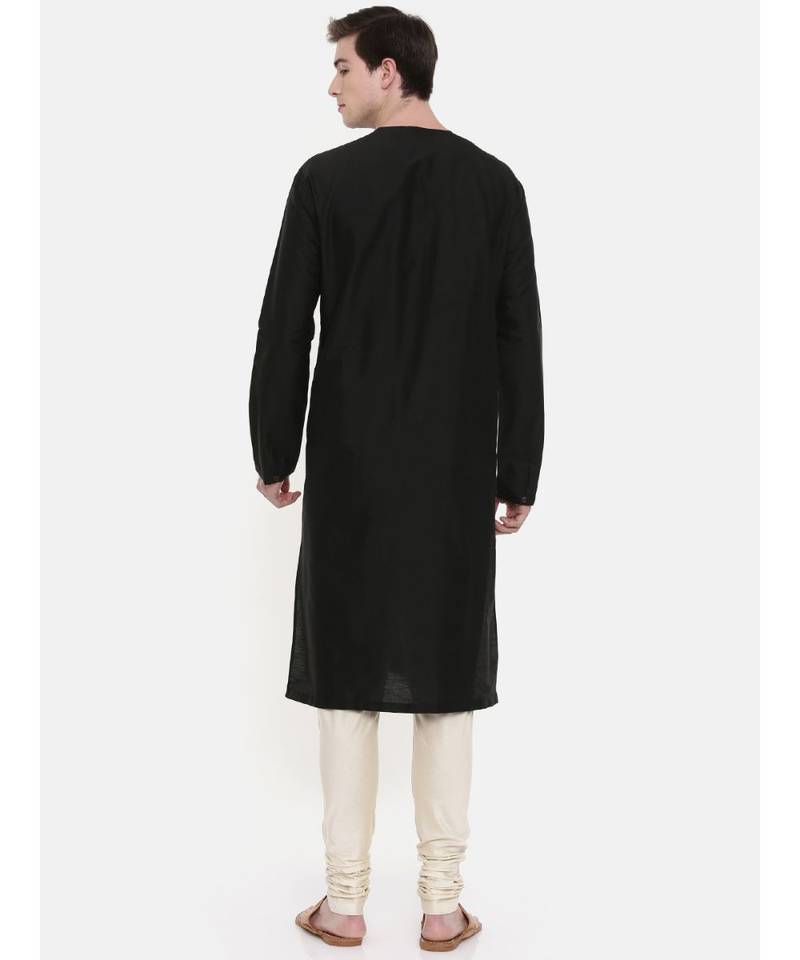 Mayank Modi Silk Black Embroidered Kurta Set