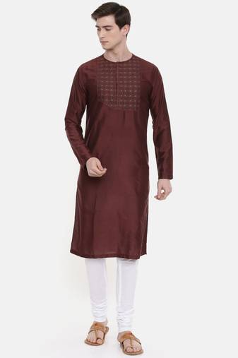 Mayank Modi Silk Brown Embroidered Kurta Set