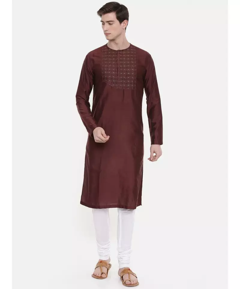 Mayank Modi Silk Brown Embroidered Kurta Set