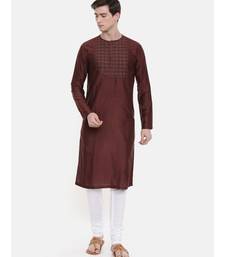 Mayank Modi Silk Brown Embroidered Kurta Set