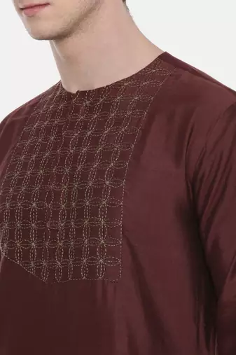 Mayank Modi Silk Brown Embroidered Kurta Set