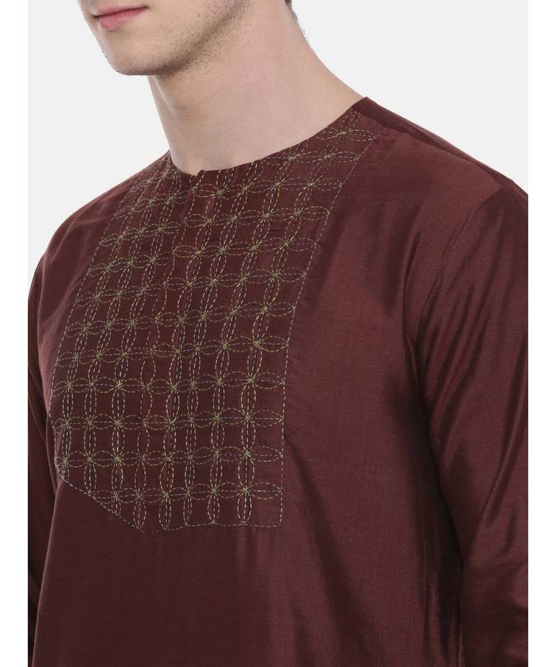 Mayank Modi Silk Brown Embroidered Kurta Set