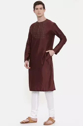 Mayank Modi Silk Brown Embroidered Kurta Set