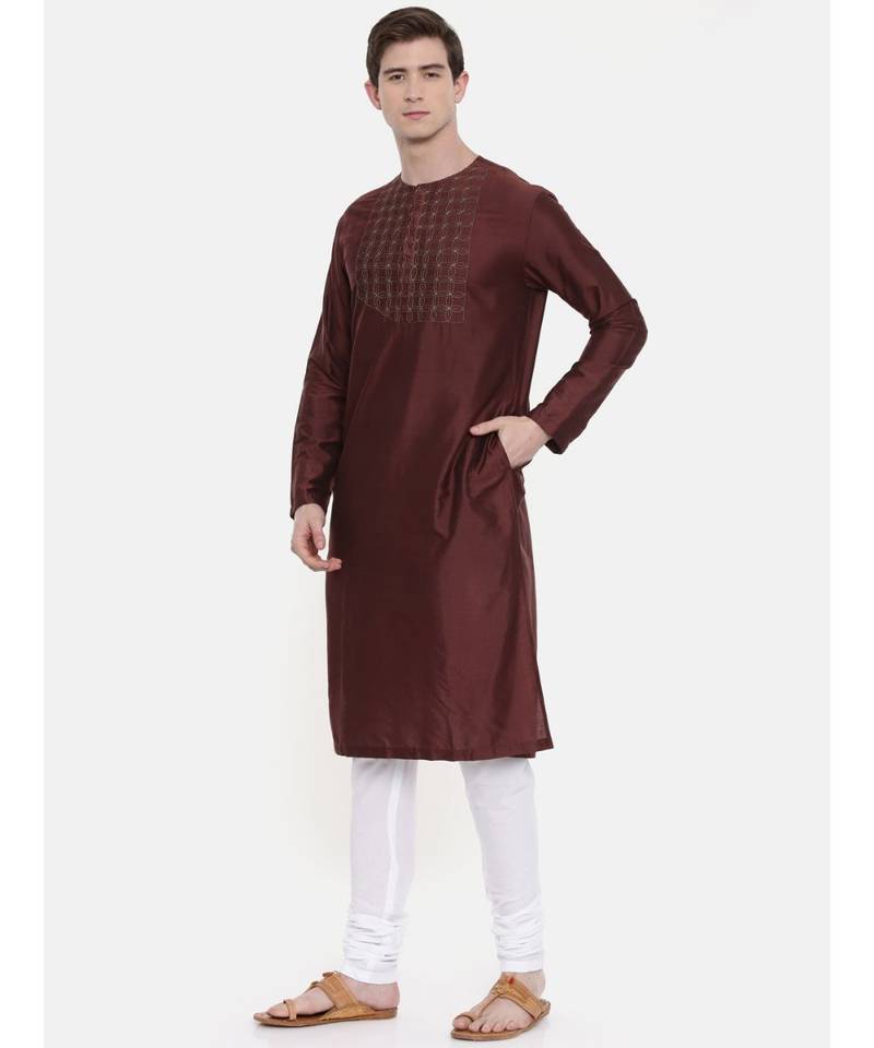 Mayank Modi Silk Brown Embroidered Kurta Set