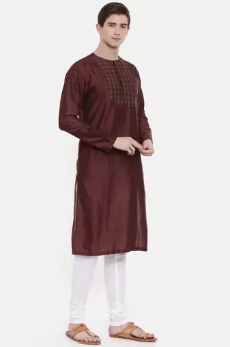 Mayank Modi Silk Brown Embroidered Kurta Set