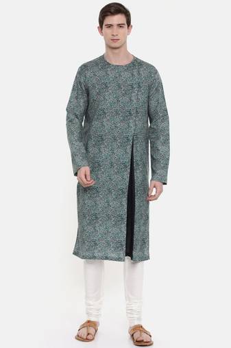 Mayank Modi Green Linen Printed Kurta Set
