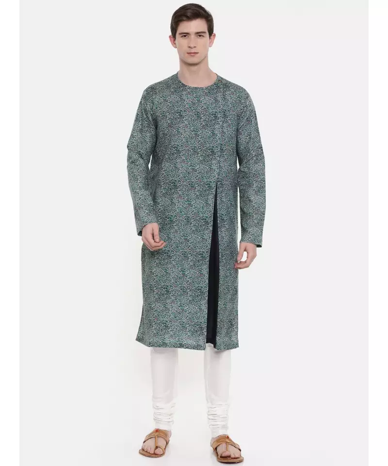 Mayank Modi Green Linen Printed Kurta Set