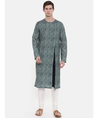 Mayank Modi Green Linen Printed Kurta Set 1
