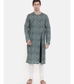 Mayank Modi Green Linen Printed Kurta Set