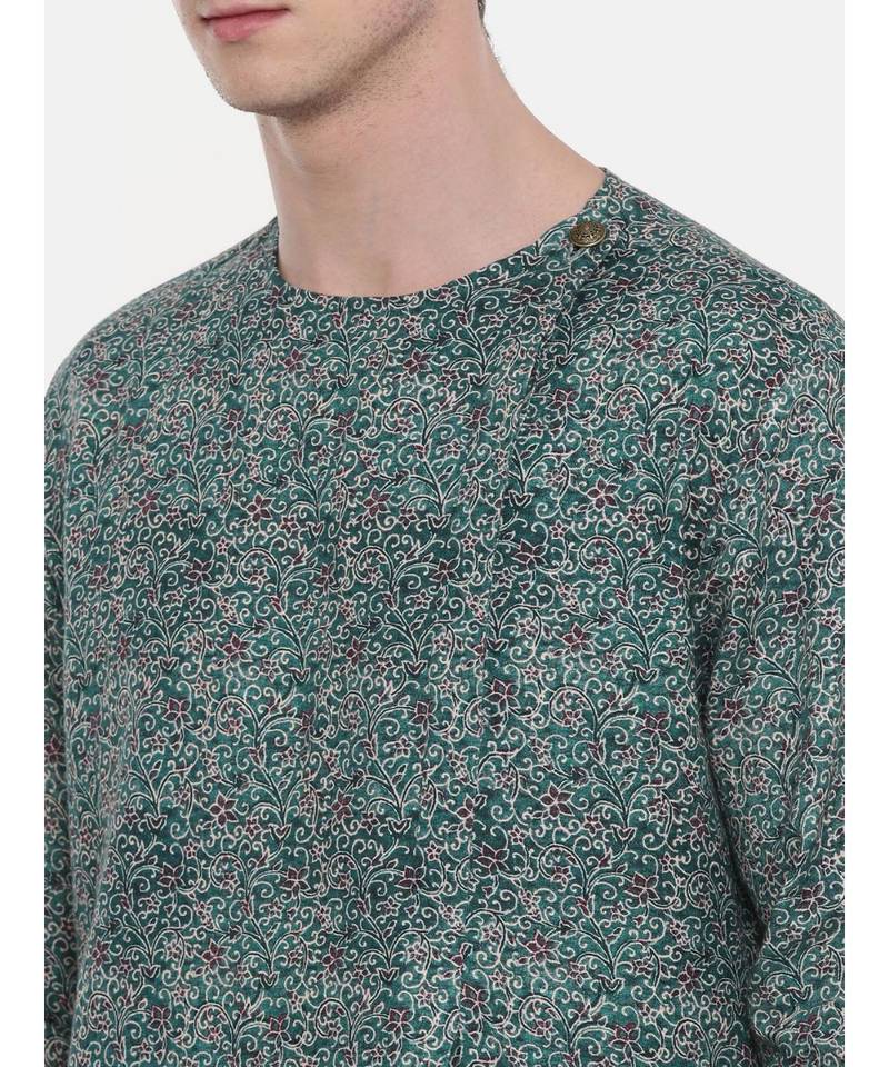 Mayank Modi Green Linen Printed Kurta Set