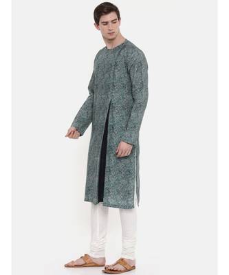 Mayank Modi Green Linen Printed Kurta Set 4