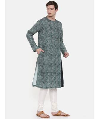 Mayank Modi Green Linen Printed Kurta Set 5