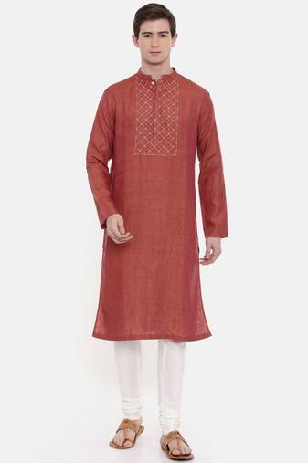 Mayank Modi Rust Orange Embroidered Kurta Set