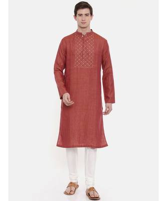 Mayank Modi Rust Orange Embroidered Kurta Set 1