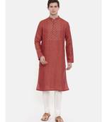 Mayank Modi Rust Orange Embroidered Kurta Set