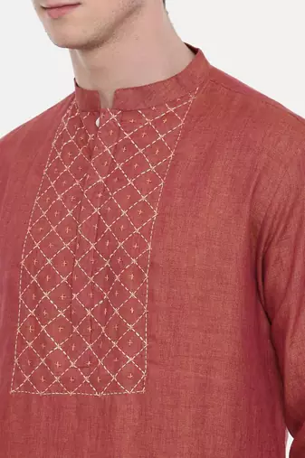 Mayank Modi Rust Orange Embroidered Kurta Set