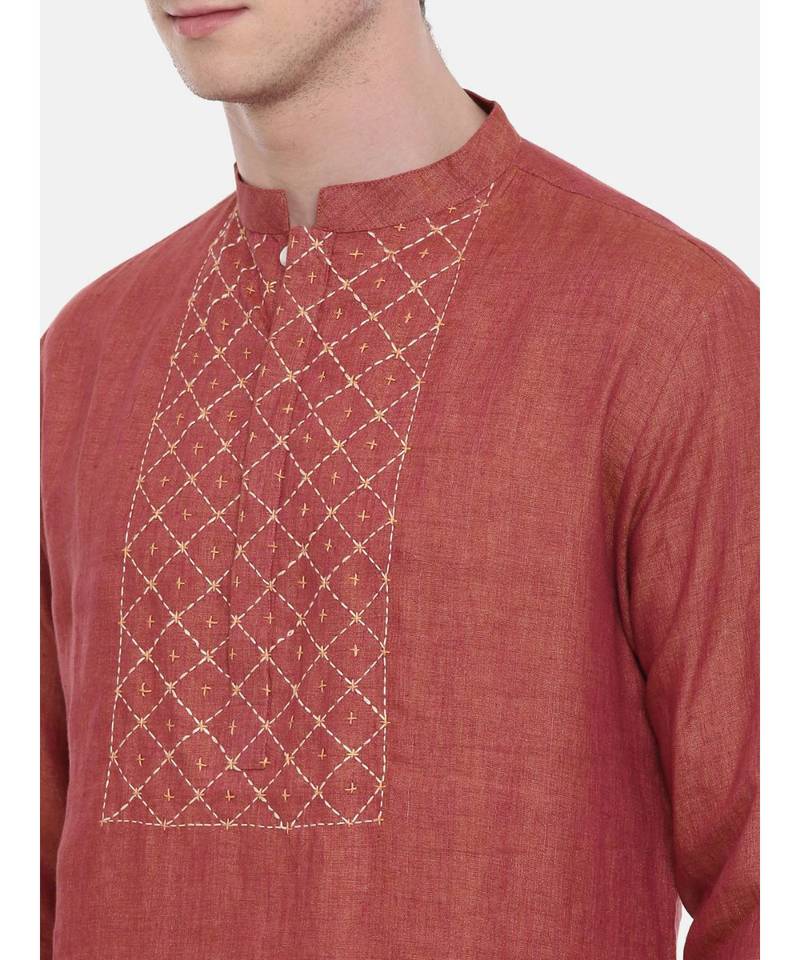 Mayank Modi Rust Orange Embroidered Kurta Set