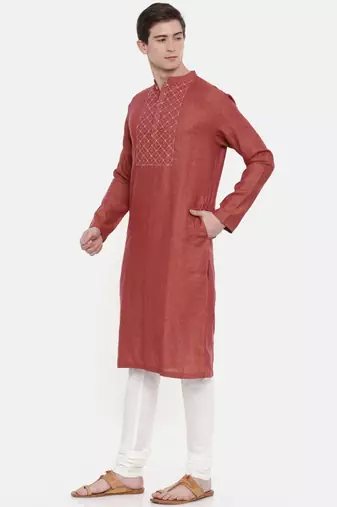 Mayank Modi Rust Orange Embroidered Kurta Set