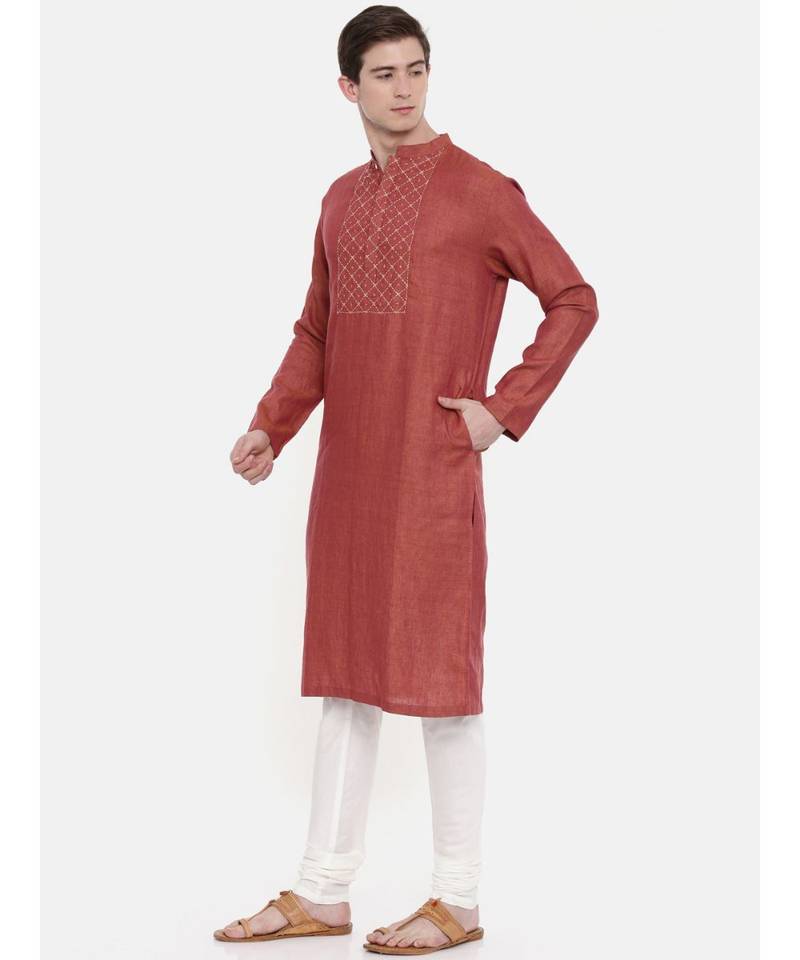 Mayank Modi Rust Orange Embroidered Kurta Set