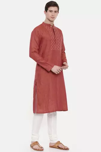 Mayank Modi Rust Orange Embroidered Kurta Set