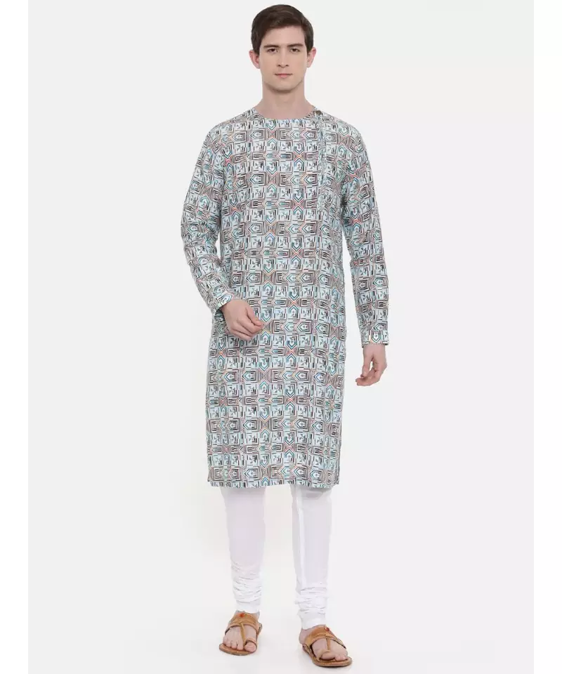 Mayank Modi Aqua Blue Printed Kurta Set