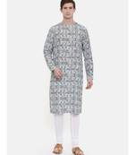 Mayank Modi Aqua Blue Printed Kurta Set