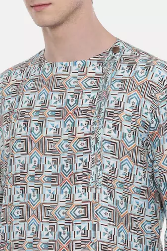 Mayank Modi Aqua Blue Printed Kurta Set