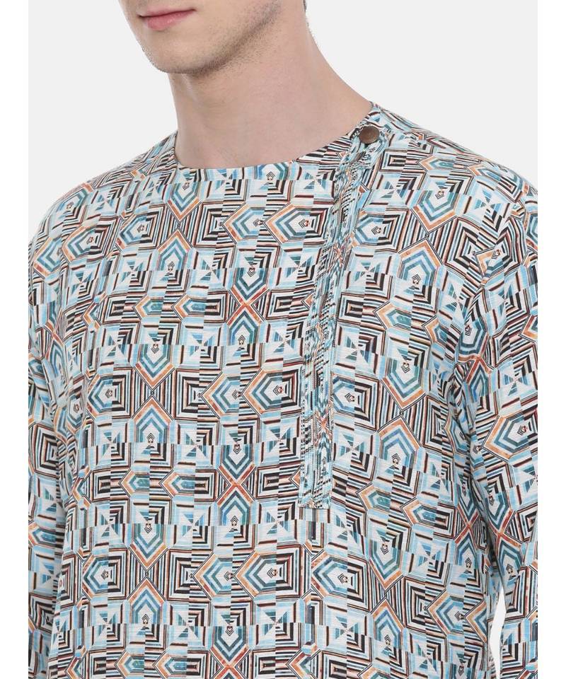 Mayank Modi Aqua Blue Printed Kurta Set