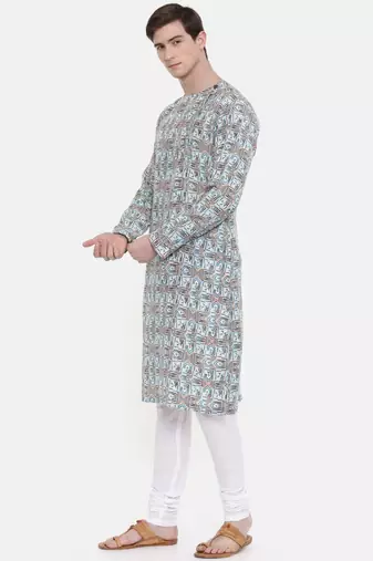 Mayank Modi Aqua Blue Printed Kurta Set